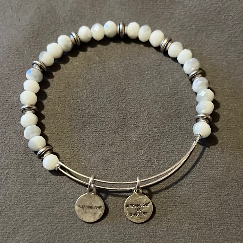Alex and Ani Silver and Beige Beaded Expandable Bracelet with Charms - Picture 7 of 11